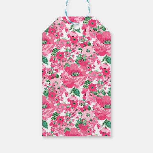 Étiquettes-cadeau Fleurs roses Peintes Mignonnes Design Blanc Élégan (Dos)