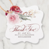 Étiquettes Cadeau Fleurs rouges bourguignonnes Merci boho élégant (Devant)