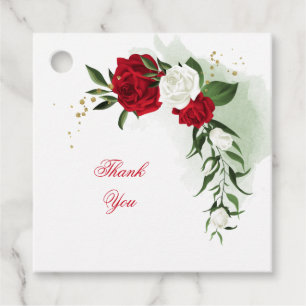 Étiquettes Cadeau Fleurs rouges et blanches verdure