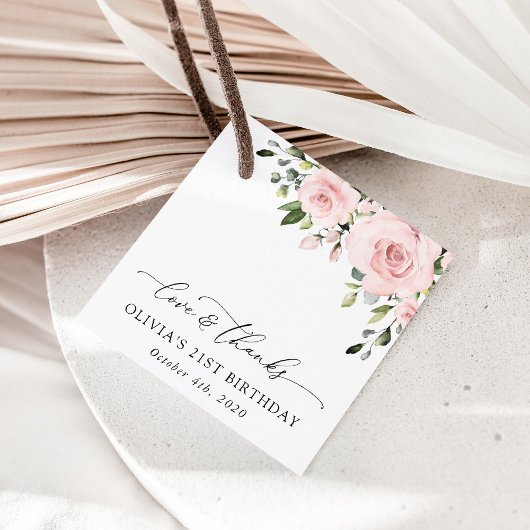 Étiquettes Cadeau Fleurs Rouges, Fleurs Roses, Verdure, Anniversaire