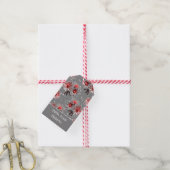 Étiquettes-cadeau Fleurs rouges sur gris (Avec de la ficelle)