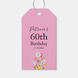 Étiquettes-cadeau Fleurs sauvages 60e anniversaire rose