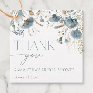 Étiquettes Cadeau Fleurs sauvages bleu poussiéreux douche de mariage
