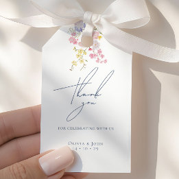 Étiquettes-cadeau Fleurs sauvages boho bleues luxuriantes Mariage él