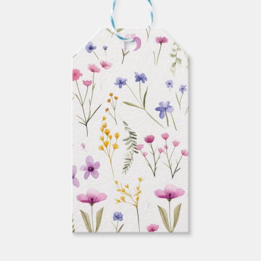 Étiquettes-cadeau Fleurs sauvages d'aquarelle d'été (Devant)
