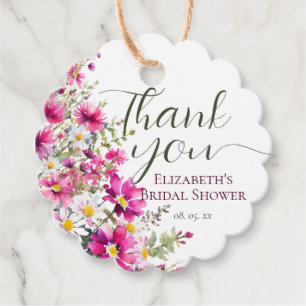 Étiquettes Cadeau Fleurs sauvages rose vif Floral Fête des mariées B