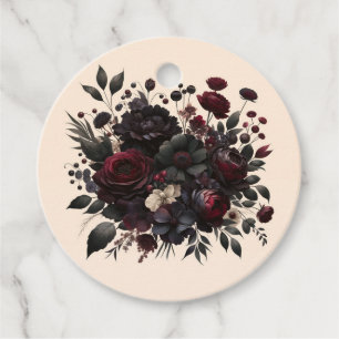 Étiquettes Cadeau Fleurs Sombres et Élégantes Mariage Crème Floral É