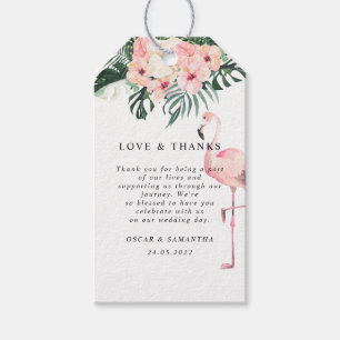 Étiquettes-cadeau Fleurs tropicales et beauté Flamant rose rose