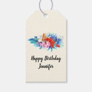 Étiquettes-cadeau Fleurs tropicales exotiques à l'Anniversaire rose