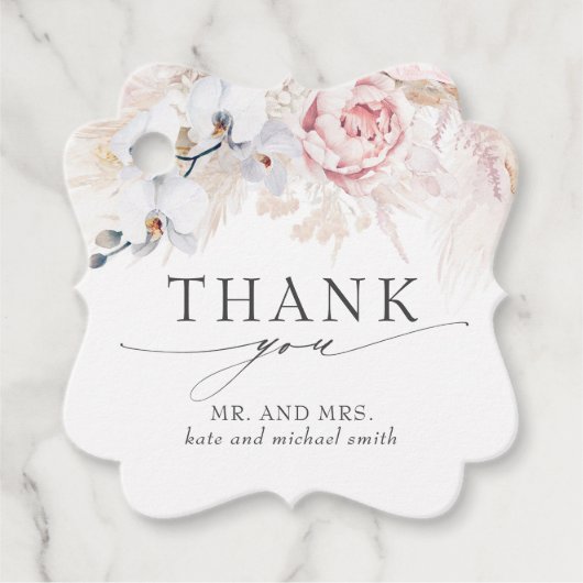 Étiquettes Cadeau Fleurs tropicales exotiques Merci Mariage (Devant)