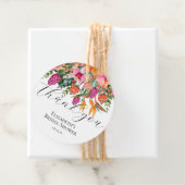 Étiquettes Cadeau Fleurs tropicales orange rose Script Merci (En situation)