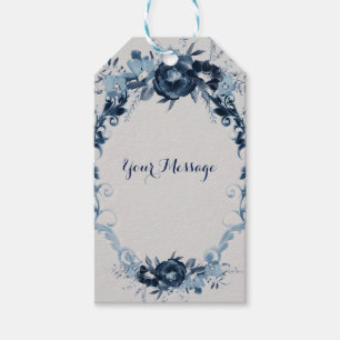 Étiquettes-cadeau Fleurs Vintage Bleues Élégant Cadeau de Mariage Fl