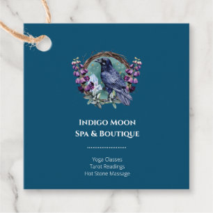 Étiquettes Cadeau Fleurs violettes Corbeau céleste cristaux couronne