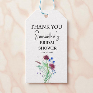 Étiquettes-cadeau Fleurs Violettes de Chardon Mariage Bohème Écossai