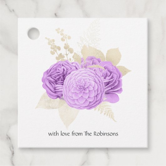 Étiquettes Cadeau Fleurs violettes et ivoire (Devant)