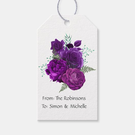 Étiquettes-cadeau Fleurs violettes et vertes (Devant)