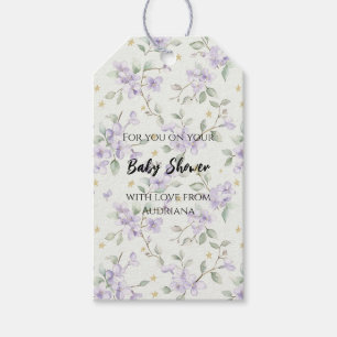 Étiquettes-cadeau Fleurs Violettes Étoiles Dorées Lunes Baby Shower