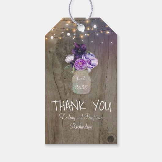 Étiquettes-cadeau Fleurs violettes Mason Jar Bois rustique (Devant)