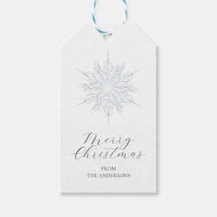 Étiquettes-cadeau Flocon de neige bleu glace Joyeux Noël Nom de fami