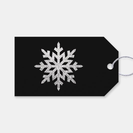 Étiquettes-cadeau Flocon de neige Parties scintillant en argent (Devant (Horizontal))
