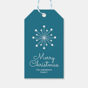 Étiquettes-cadeau Flocon de neige sur le Joyeux Noël turquoise fonc