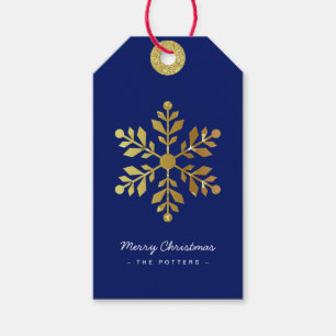 Étiquettes-cadeau Flocons de neige   Fun Christmas Blue & Gold