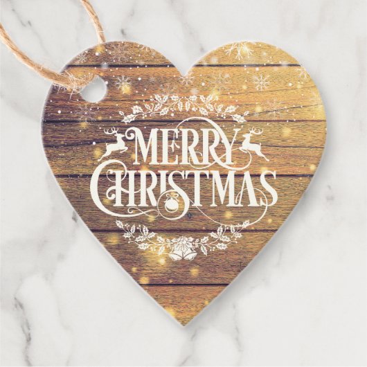 Étiquettes Cadeau Flocons de Noël Joyeux Noël Bois Rustique (Devant)
