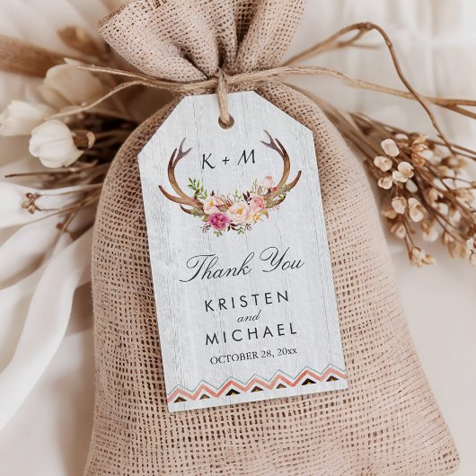 Étiquettes-cadeau Floral Antler Rustique Boho Mariage Merci