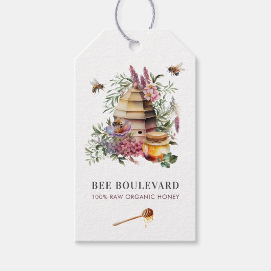 Étiquettes-cadeau Floral Bee Hive Aquarelle Beekeeper Code Qr (Devant)