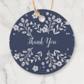 Étiquettes Cadeau Floral blanc sur bleu (Devant)