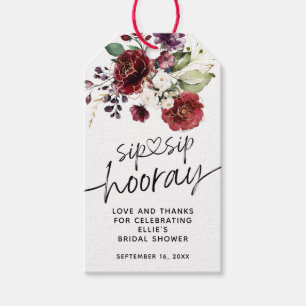 Étiquettes-cadeau Floral Bourgogne Sip Sip Hourra Favor Mariage