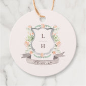 Étiquettes Cadeau Floral Crest Aquarelle Monogramme Mariage (Devant)