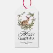 Étiquettes-cadeau Floral Deer Élégant Joyeux Noël Moderne (Devant)