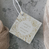 Étiquettes Cadeau Floral doré | Mariage crème et or