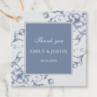 Étiquettes Cadeau Floral Dusty Bleu Élégant Merci de mariage