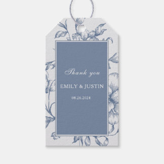 Étiquettes-cadeau Floral Dusty Bleu Élégant Merci de mariage