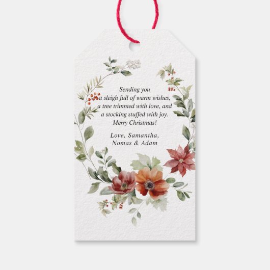 Étiquettes-cadeau Floral Elegant Aquarelle Chat Joyeux Noël (Dos)