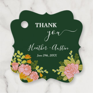 Étiquettes Cadeau Floral Mariage vert foncé Botanique