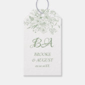 Étiquettes-cadeau Floral Monogramme Sage Mariage vert (Devant)