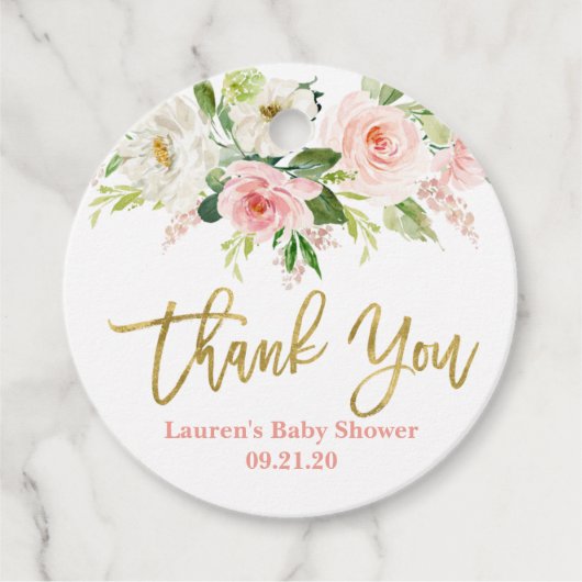 Étiquettes Cadeau Floral rose et or (Devant)