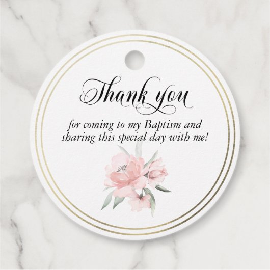 Étiquettes Cadeau Floral rose fille Christening Baptême Merci (Dos)