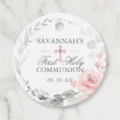 Étiquettes Cadeau Floral rose Premier Merci de communion (Devant)