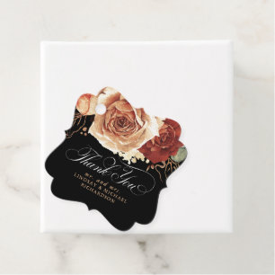 Étiquettes Cadeau Floral Terracotta Boho Black Mariage Merci