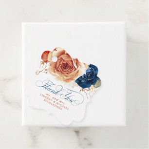 Étiquettes Cadeau Floral Terracotta Marine Bleu Boho Mariage Merci