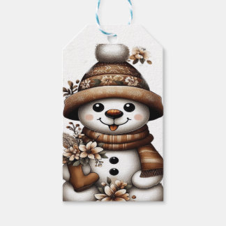 Étiquettes-cadeau Floral Winter Wonderland Snowman