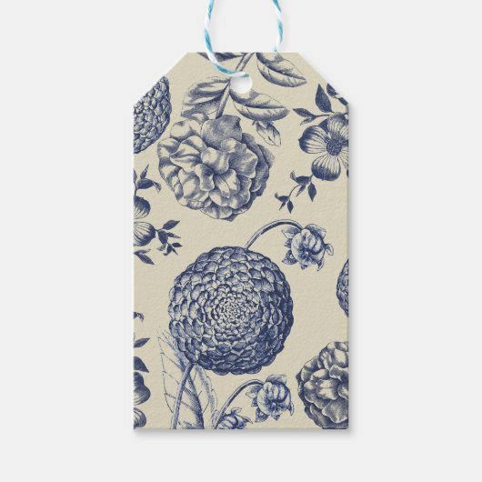 Étiquettes-cadeau Flore d'impression florale de fleurs bleues antiqu (Devant)