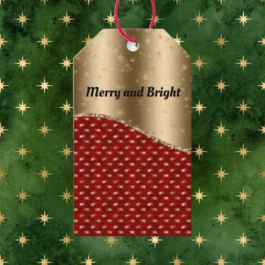 Étiquettes-cadeau Flore rouge de Noël avec ruban or et nom