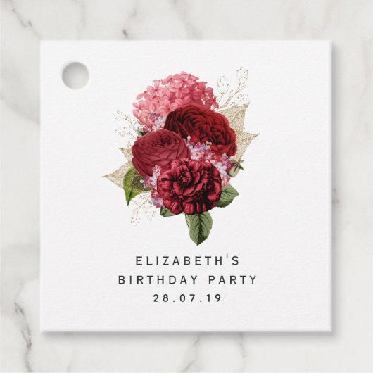 Étiquettes Cadeau Flore rouge et or (Devant)