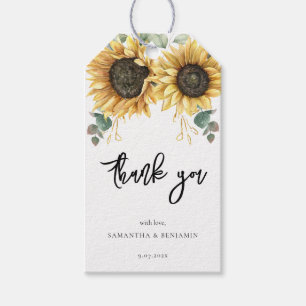 Étiquettes-cadeau Flore tournesol vert Script Mariage Merci