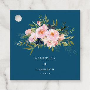 Étiquettes Cadeau Flores romantiques vintages en Mariage bleu
